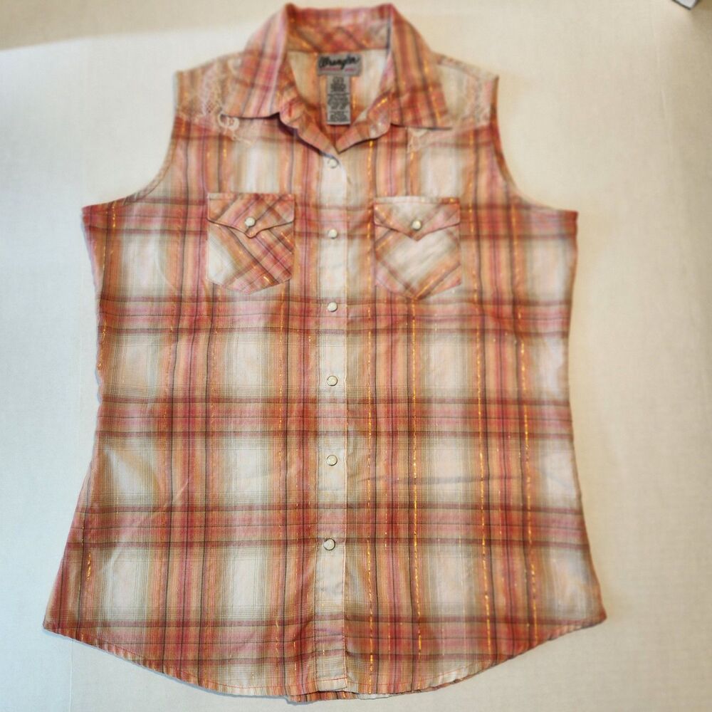 Wrangler Wrancher Shirts Peach SLeeveless Sm.